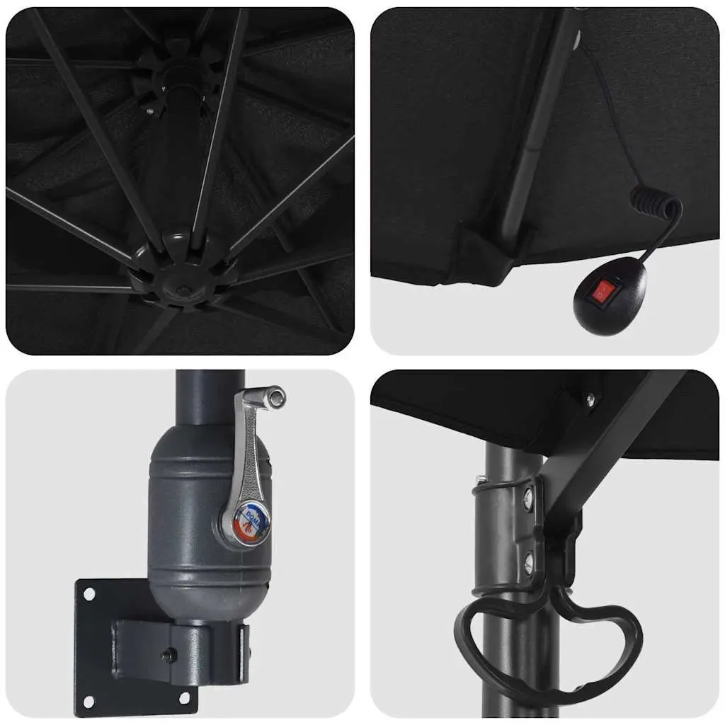 Garden Parasol Black 248cm Adjustable Tilt Solar LED Lights