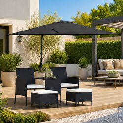 Garden Parasol Cantilever Umbrella Outdoor Shade Black 248.5cm LED Solar Lights