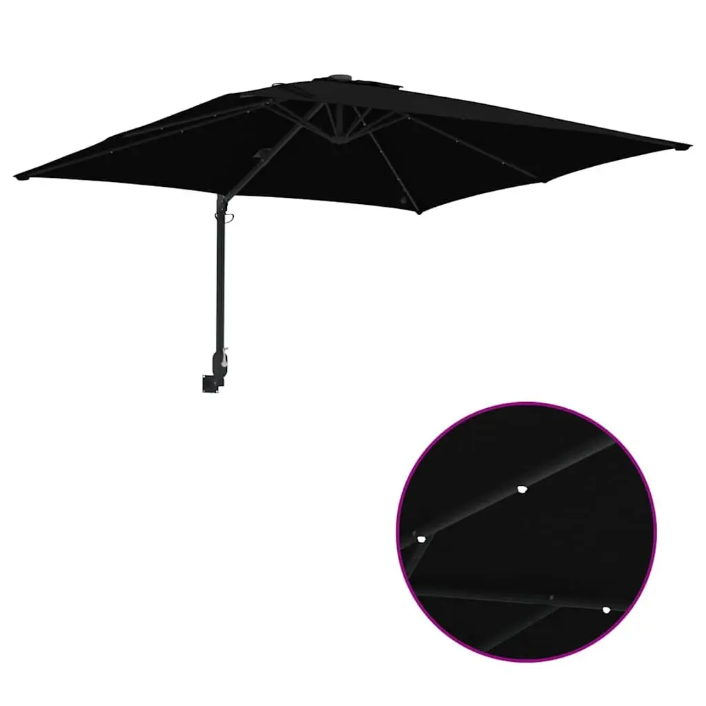Garden Parasol Black 248.5cm Cantilever Umbrella with LED Solar Lights