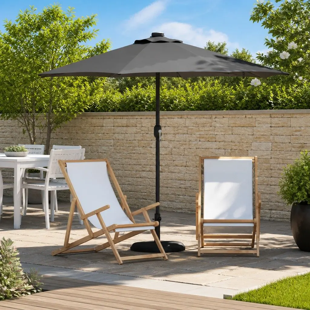 Garden Parasol Anthracite Outdoor Shade Umbrella Hand Crank Solar LED Lights