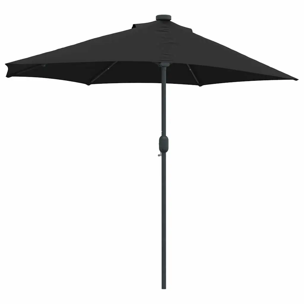 Garden Parasol Outdoor Umbrella Sunshade with Solar LED Lights Hand Crank