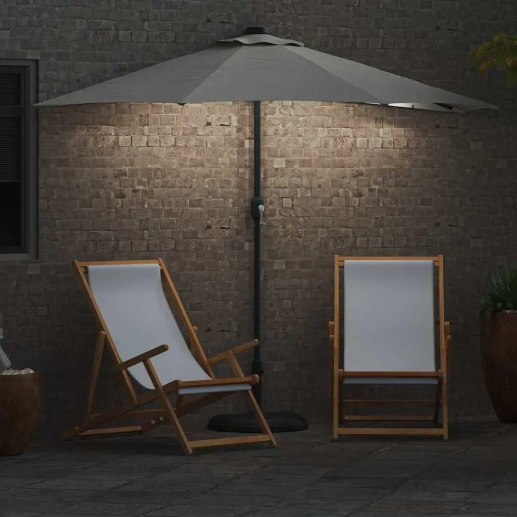 Garden Parasol Brown 294x150x224cm UV-resistant Polyester with LED Lights Manual Crank