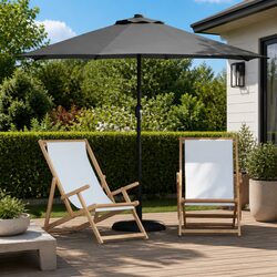 Garden Parasol Outdoor Umbrella LED Lights Manual Crank Anthracite 294x150x224cm