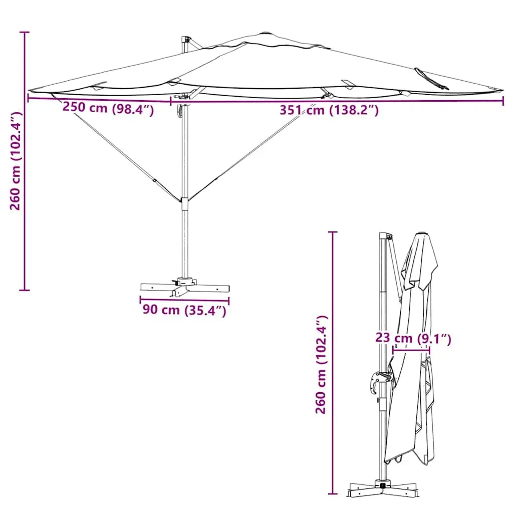 Cantilever Parasol Anthracite 351x250x260cm 360° Rotatable Base UV-Protected Polyester Fabric Manual Hand-Crank Tilt Feature