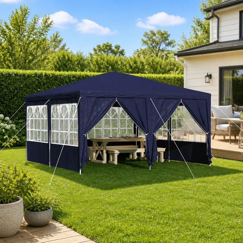 Party Tent Blue 400x400x266cm Outdoor Canopy Gazebo with Removable Sidewalls