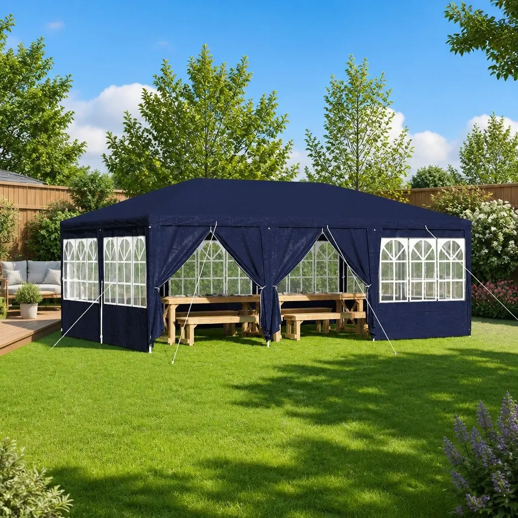 Outdoor Canopy Gazebo Blue 600 x 400 x 266 cm Party Tent with Removable Sidewalls
