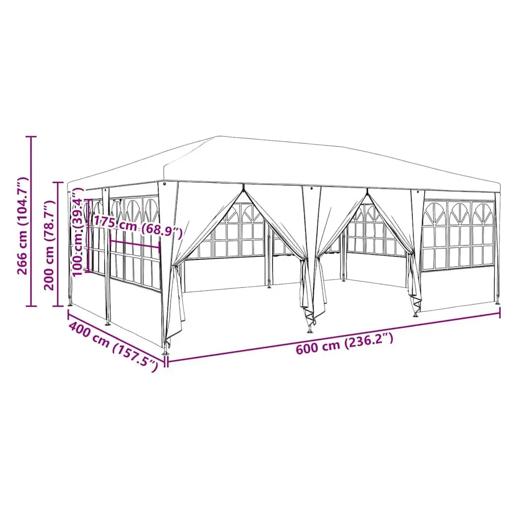 Outdoor Canopy Gazebo Blue 600 x 400 x 266 cm Party Tent with Removable Sidewalls