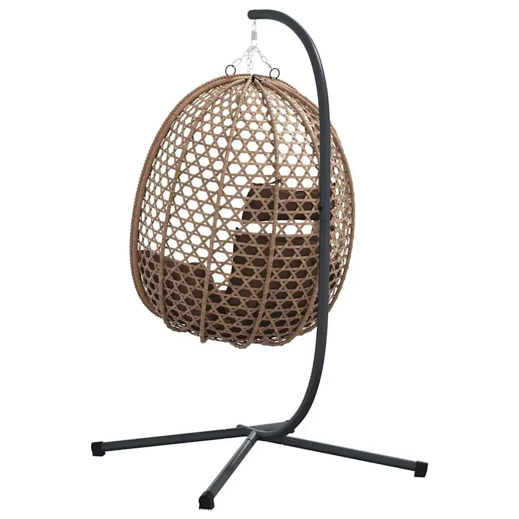 Hanging Egg Chair with Stand Foldable Outdoor Indoor Porch Swing Brown Poly