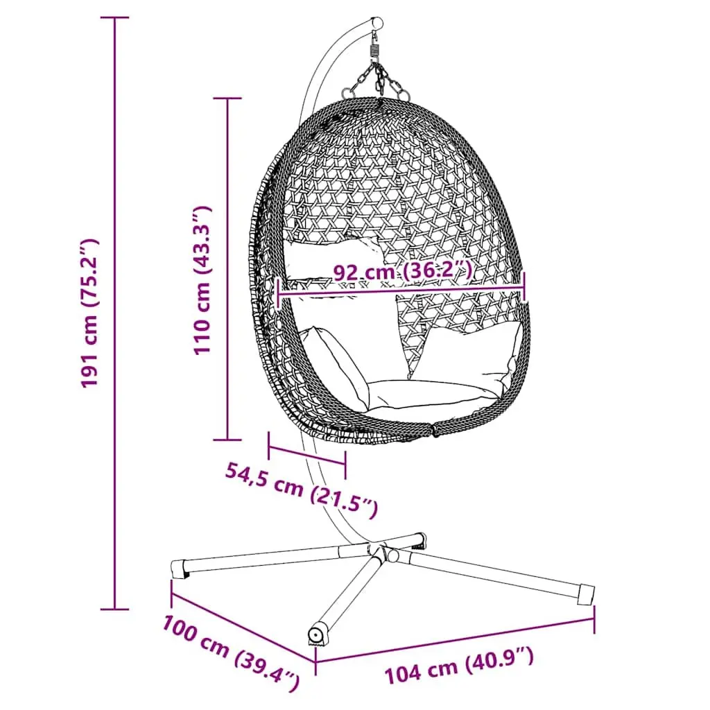 Hanging Egg Chair with Stand Foldable Outdoor Indoor Porch Swing Brown Poly