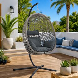 Hanging Egg Chair with Stand Foldable Indoor Outdoor Patio Garden Furniture