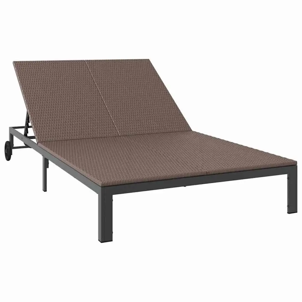Sun Lounger Brown Adjustable Backrest Poly Rattan Outdoor Garden Terrace