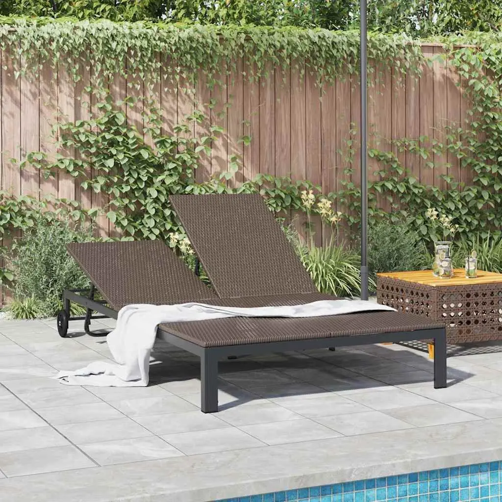 Sun Lounger Brown Adjustable Backrest Poly Rattan Outdoor Garden Terrace