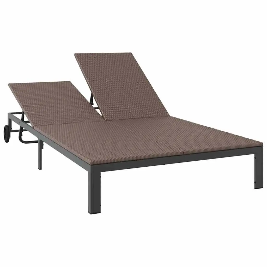 Sun Lounger Brown Adjustable Backrest Poly Rattan Outdoor Garden Terrace
