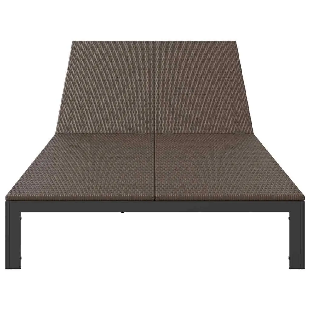 Sun Lounger Brown Adjustable Backrest Poly Rattan Outdoor Garden Terrace