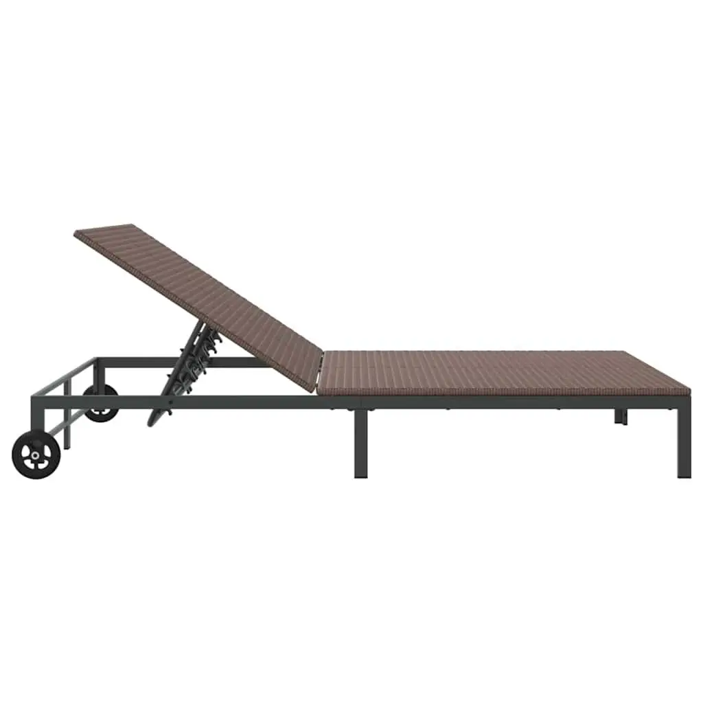Sun Lounger Brown Adjustable Backrest Poly Rattan Outdoor Garden Terrace