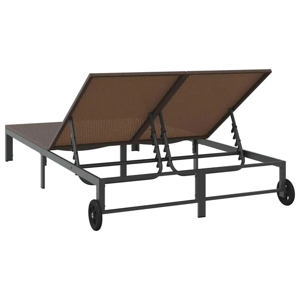 Sun Lounger Brown Adjustable Backrest Poly Rattan Outdoor Garden Terrace