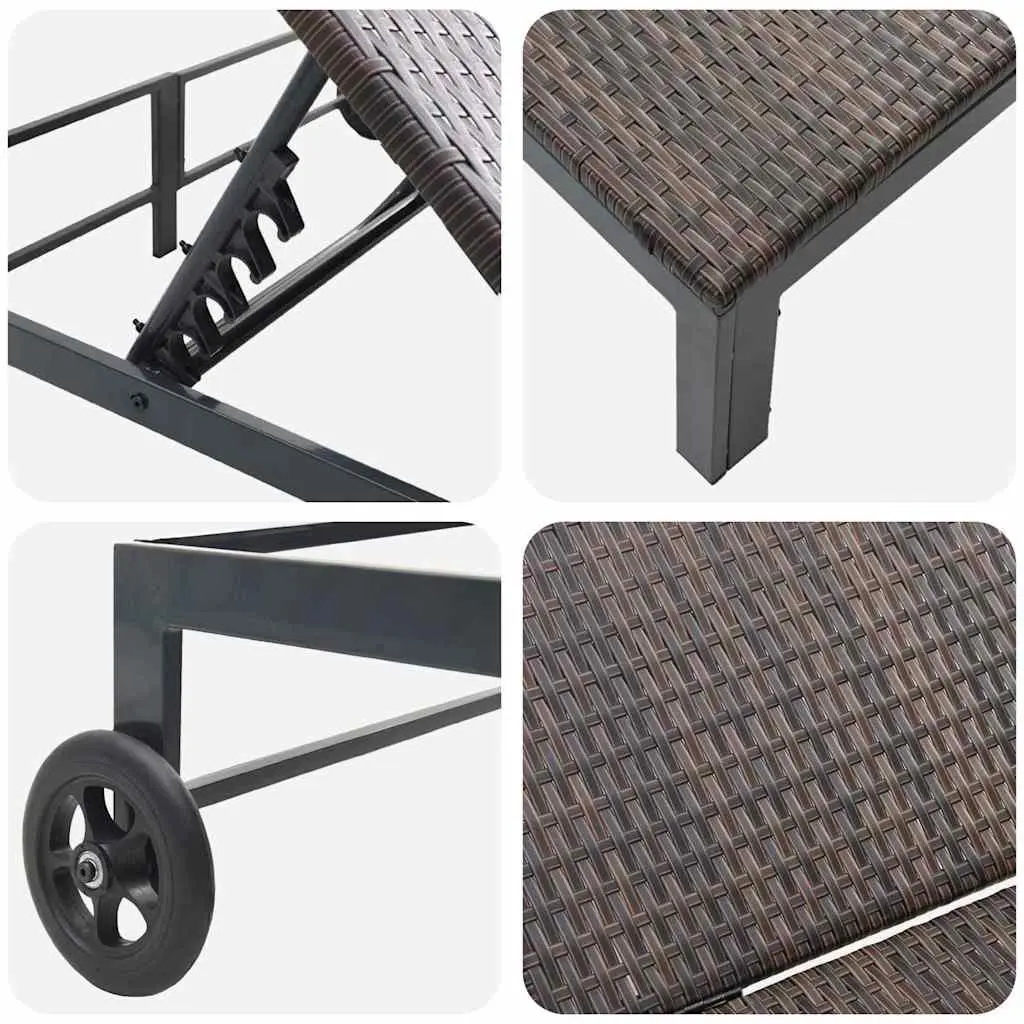 Sun Lounger Brown Adjustable Backrest Poly Rattan Outdoor Garden Terrace