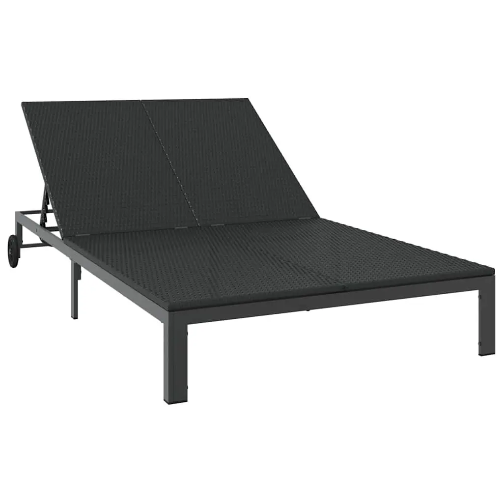 Sun Lounger Black Adjustable Multi-Position Backrest Poly Rattan Outdoor Sunbed