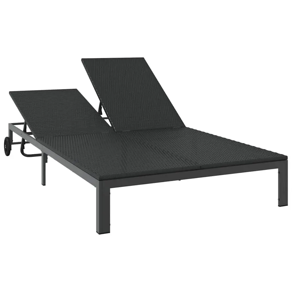 Sun Lounger Black Adjustable Multi-Position Backrest Poly Rattan Outdoor Sunbed
