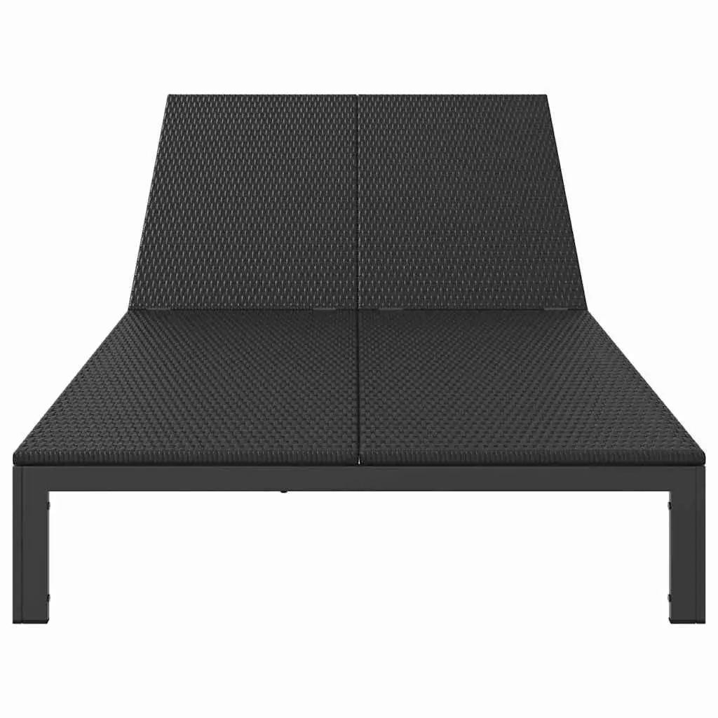 Sun Lounger Black Adjustable Multi-Position Backrest Poly Rattan Outdoor Sunbed