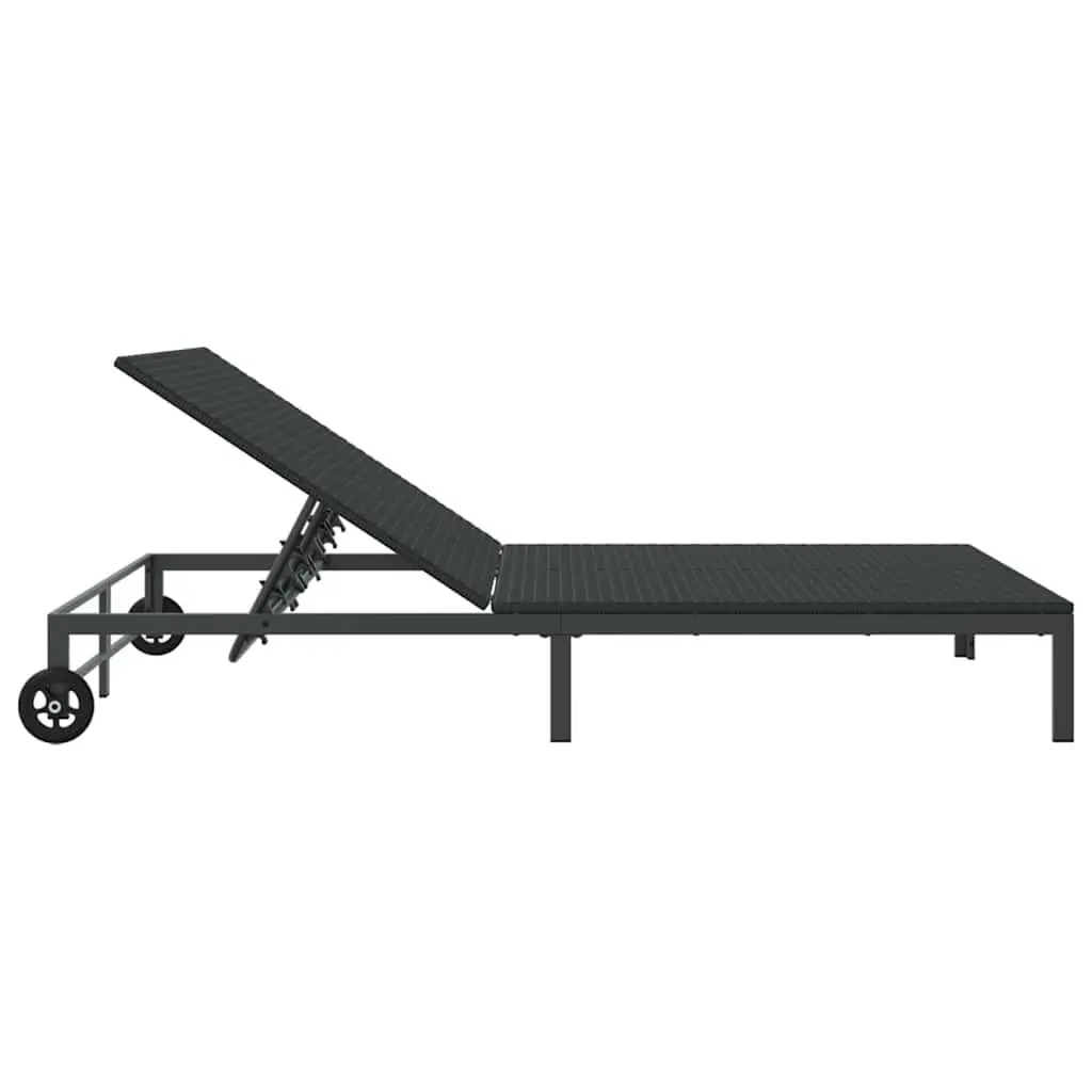 Sun Lounger Black Adjustable Multi-Position Backrest Poly Rattan Outdoor Sunbed