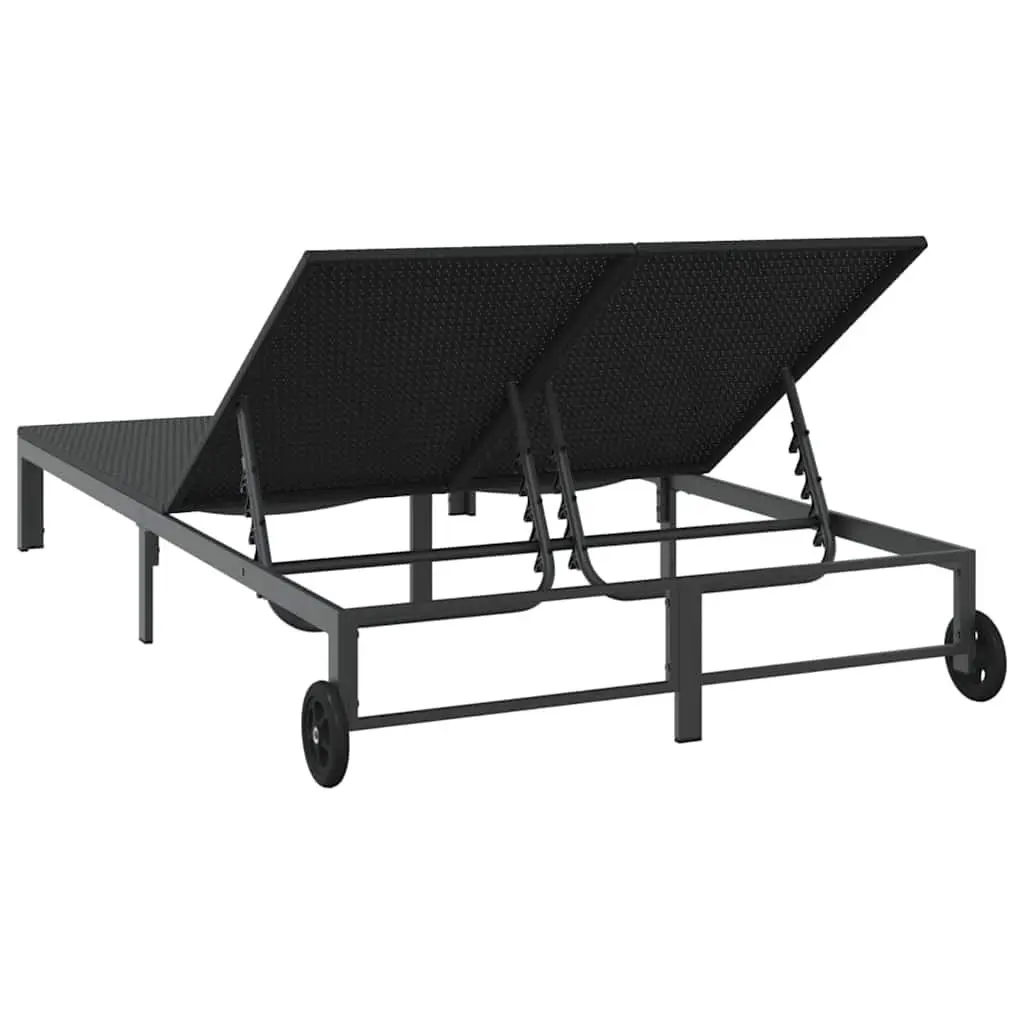 Sun Lounger Black Adjustable Multi-Position Backrest Poly Rattan Outdoor Sunbed