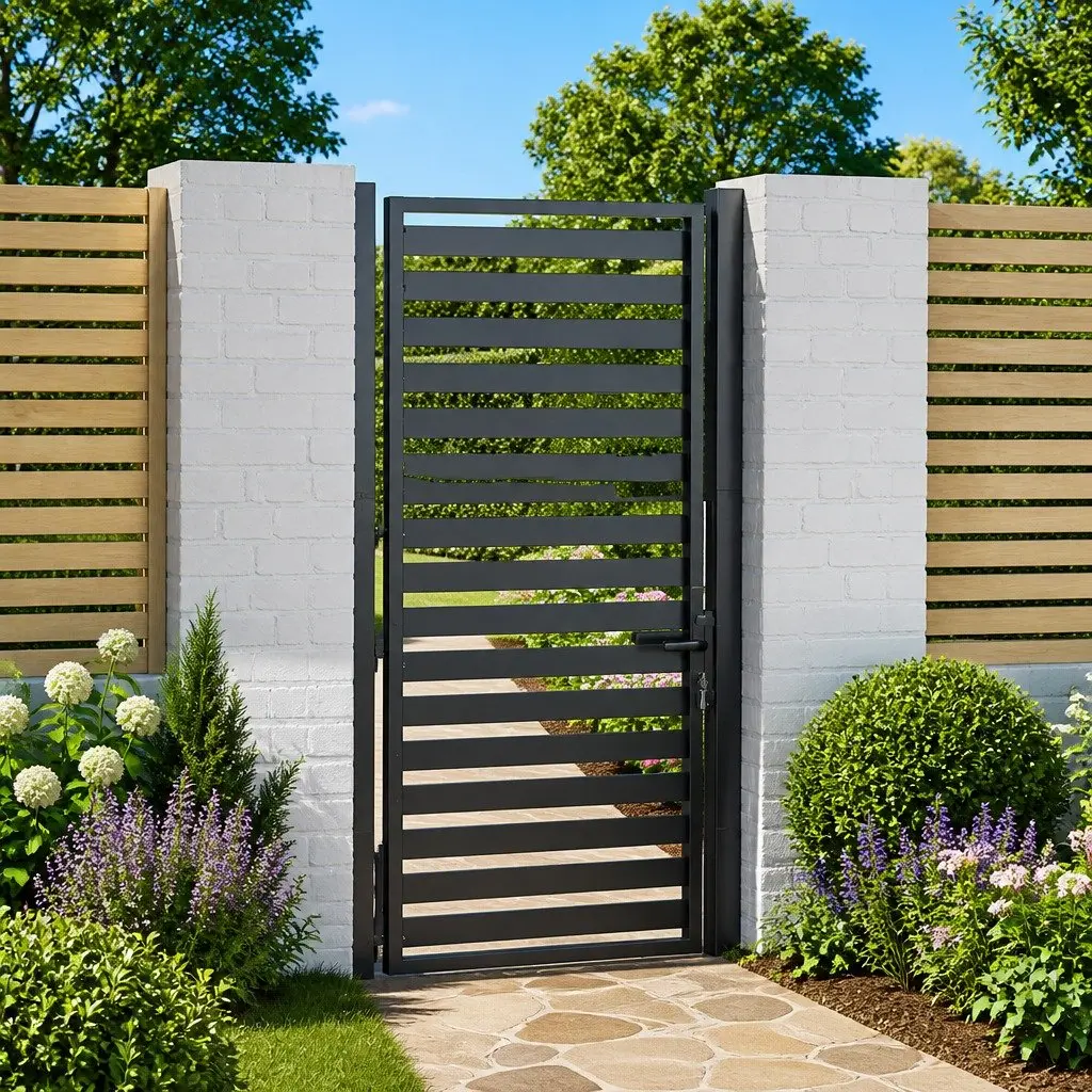 Garden Gate Black 100x180cm Lockable Aluminium Entry Fence Patio Barrier