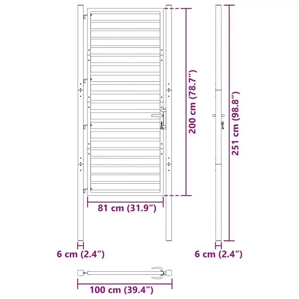 Aluminium Garden Gate Black 100x200cm Lockable Durable Weather Resistant