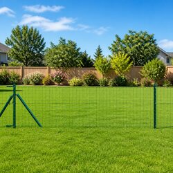 Green Steel Fence Posts Set - 7 Pieces for Your Garden