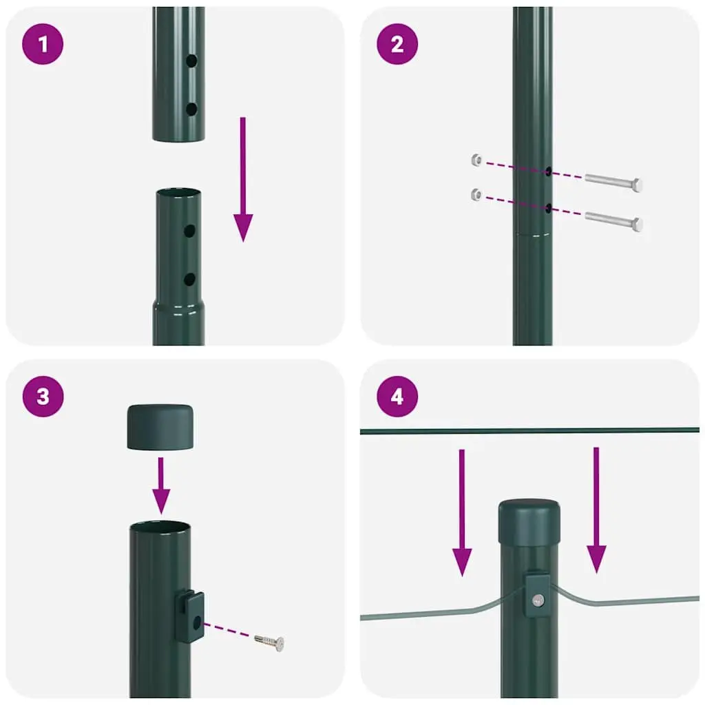 Fence Post 7pcs Green Powder-Coated Steel Embedded Garden Outdoor Barrier