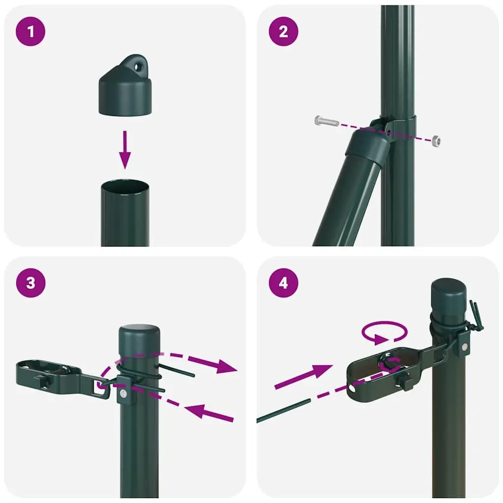 Fence Post 7pcs Green Powder-Coated Steel Embedded Garden Outdoor Barrier