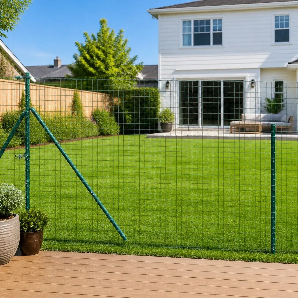 Green Powder-Coated Steel Fence Posts, 7-Pack