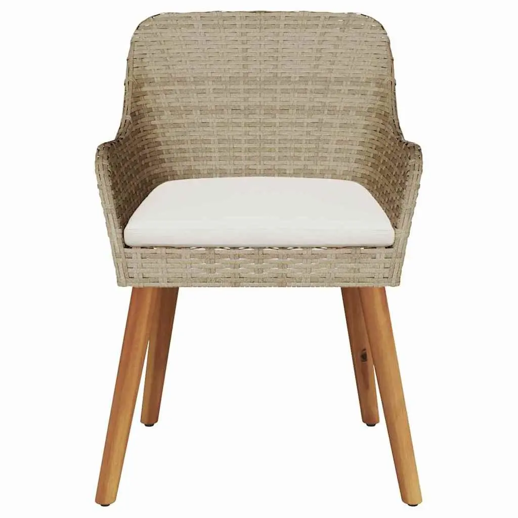 Outdoor Garden Chair Set Beige 2 Piece Cushioned Poly Rattan with Acacia Wood Legs