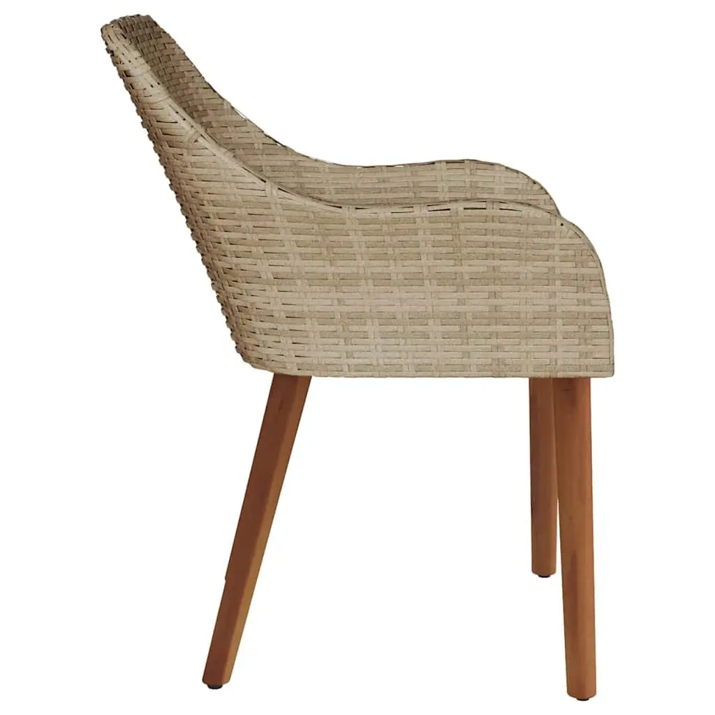 Outdoor Garden Chair Set Beige 2 Piece Cushioned Poly Rattan with Acacia Wood Legs