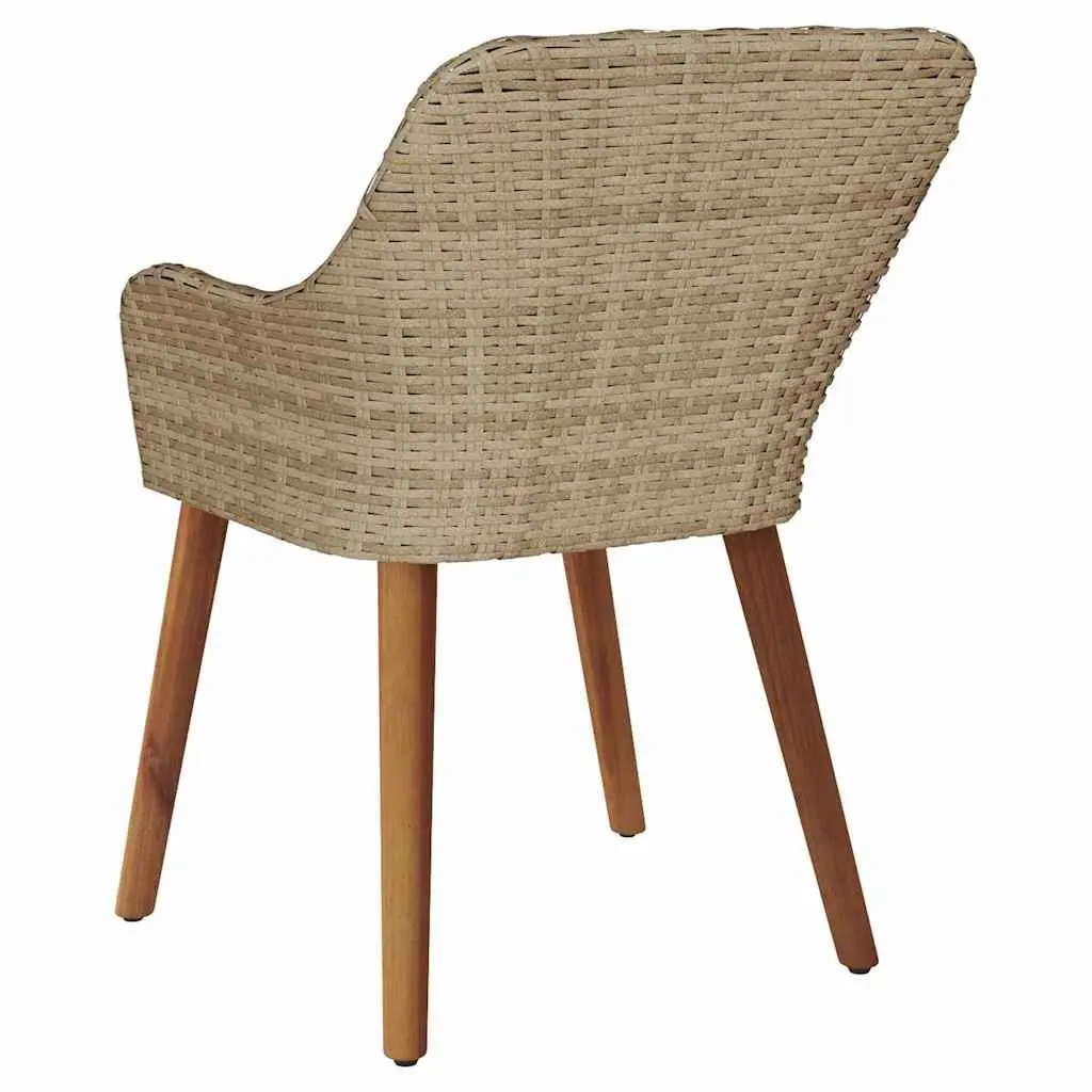 Outdoor Garden Chair Set Beige 2 Piece Cushioned Poly Rattan with Acacia Wood Legs