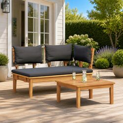 Compact Garden Bench and Table Set: Teak Wood Grey Finish