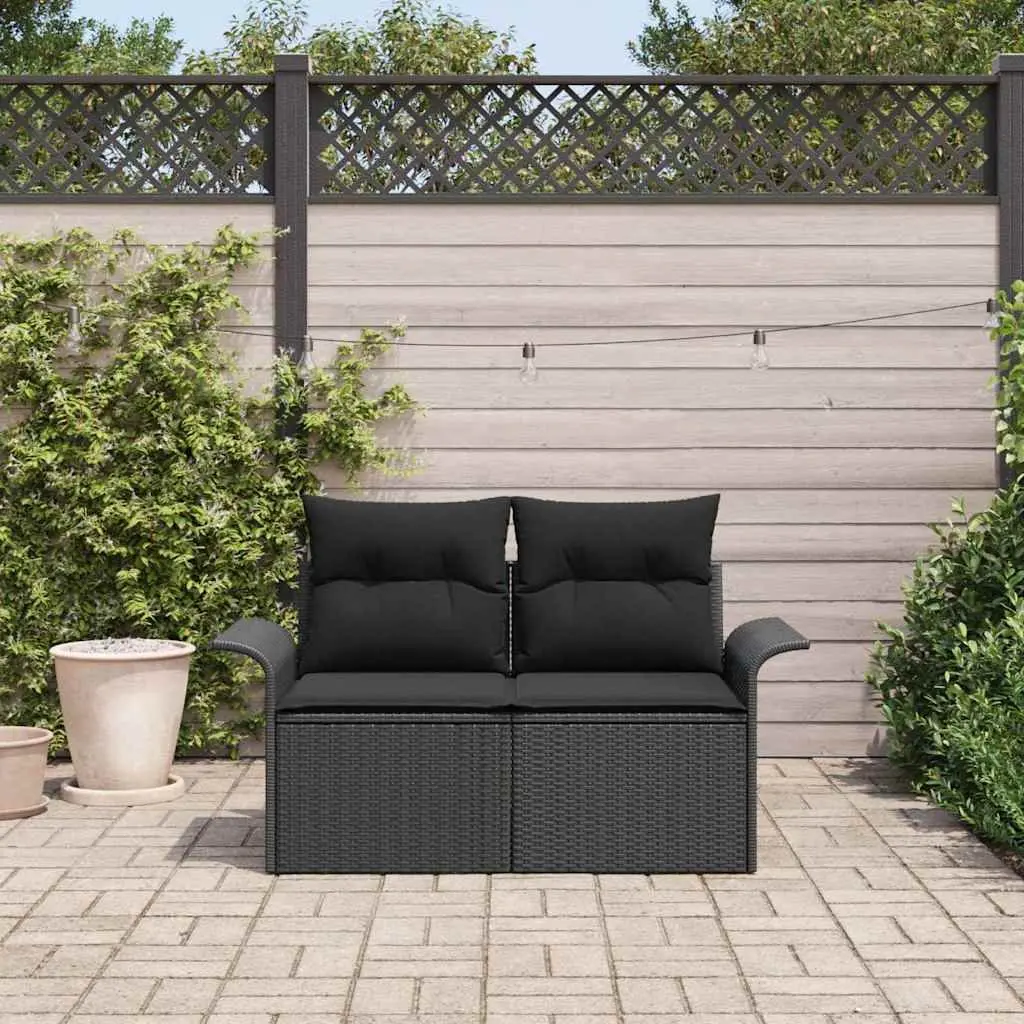 Outdoor Garden Sofa Black Poly Rattan with Cushion Weather-resistant Steel Frame