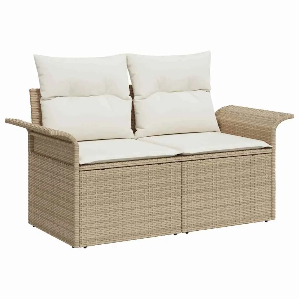 Garden Sofa Beige Poly Rattan 141x62x69cm Cushioned Seat Pad