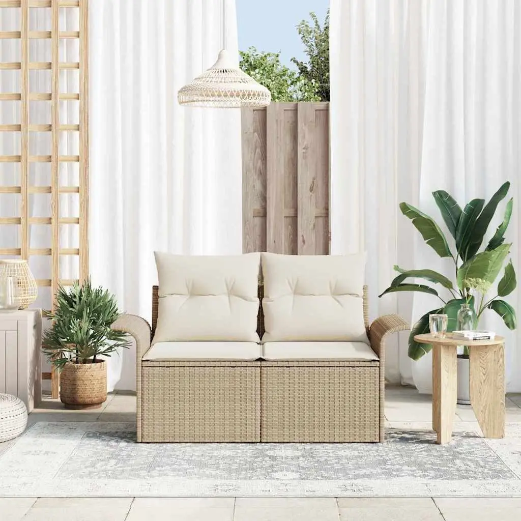 Garden Sofa Beige Poly Rattan 141x62x69cm Cushioned Seat Pad