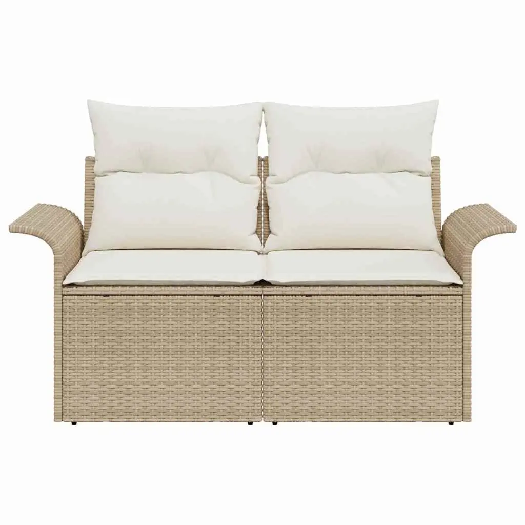 Garden Sofa Beige Poly Rattan 141x62x69cm Cushioned Seat Pad