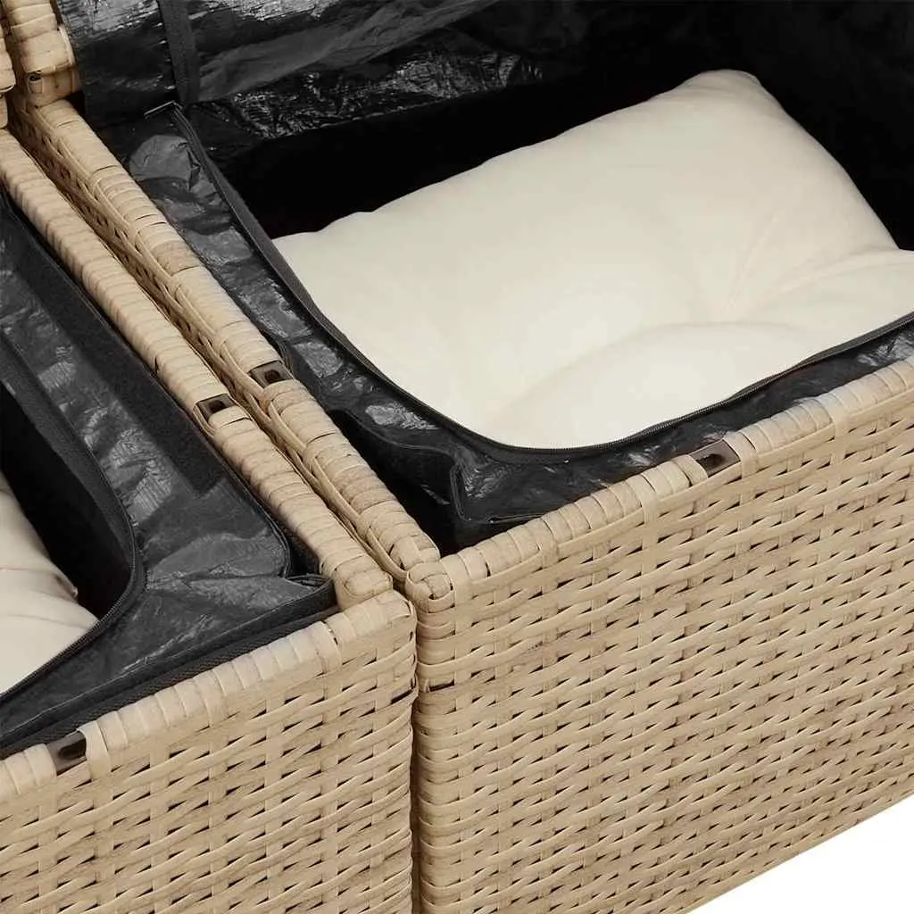 Garden Sofa Beige Poly Rattan 141x62x69cm Cushioned Seat Pad