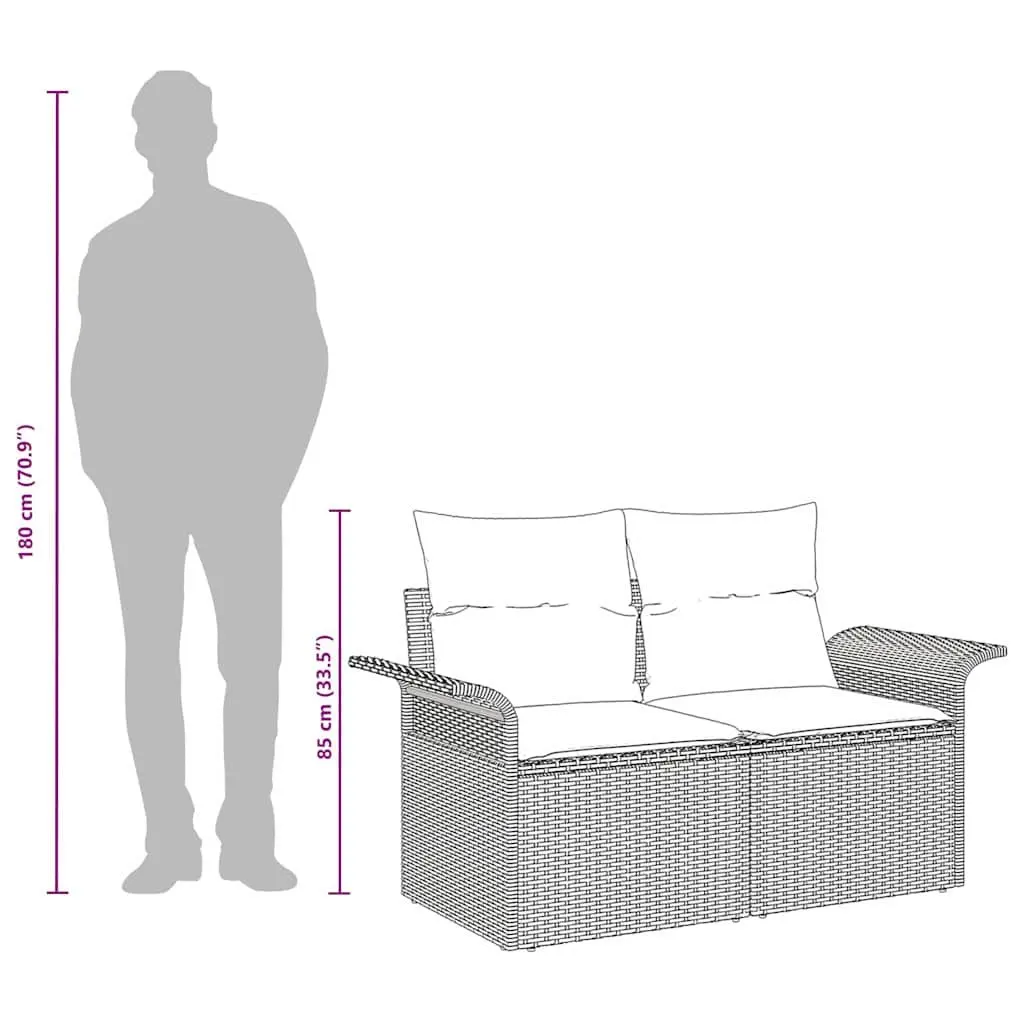 Outdoor Garden Sofa Black Poly Rattan Patio Seating with Cushion