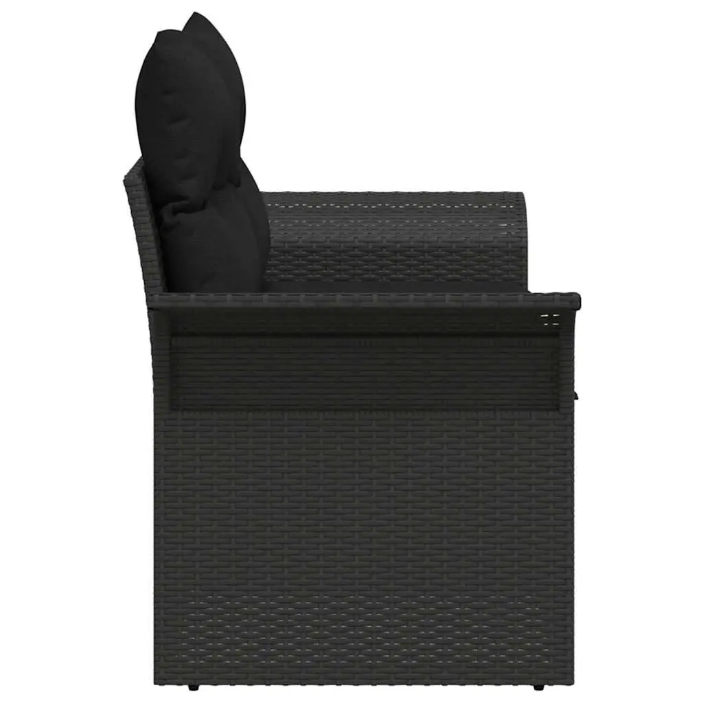 Outdoor Garden Sofa Black Poly Rattan Patio Seating with Cushion