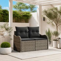 Outdoor Garden Sofa with Cushion Grey Poly Rattan Patio Seating 121x62x69cm