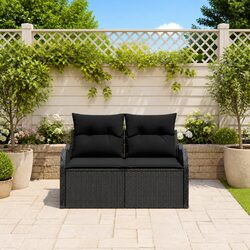 Outdoor Garden Sofa Black Poly Rattan with Cushion Patio Seating Furniture