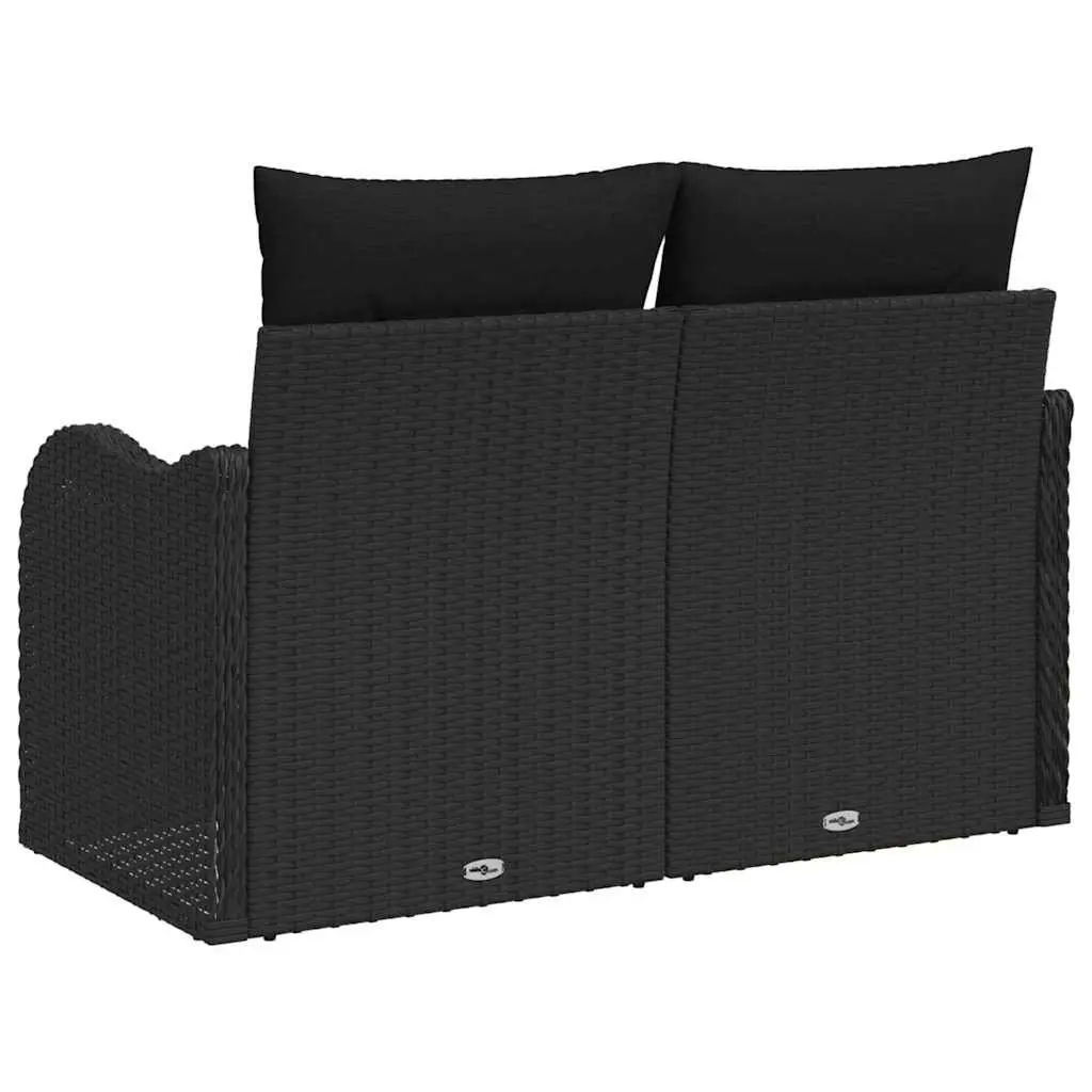 Outdoor Garden Sofa Black Poly Rattan with Cushion Modern Style