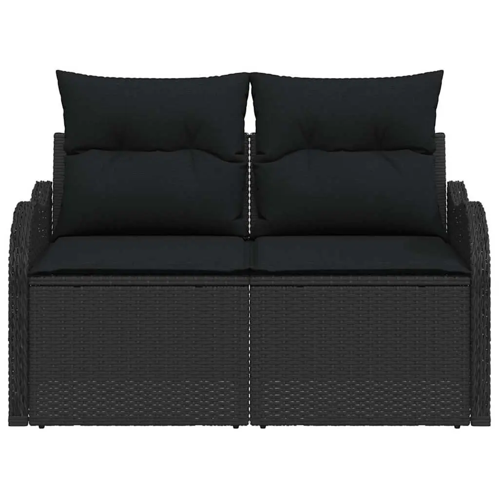Outdoor Garden Sofa Black Poly Rattan with Cushion Modern Style