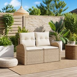 Compact and Reliable Beige Poly Rattan Garden Sofa