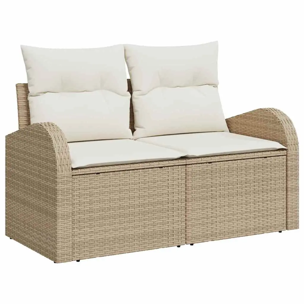 Garden Sofa Beige Poly Rattan Modern Outdoor Seating Furniture with Cushion