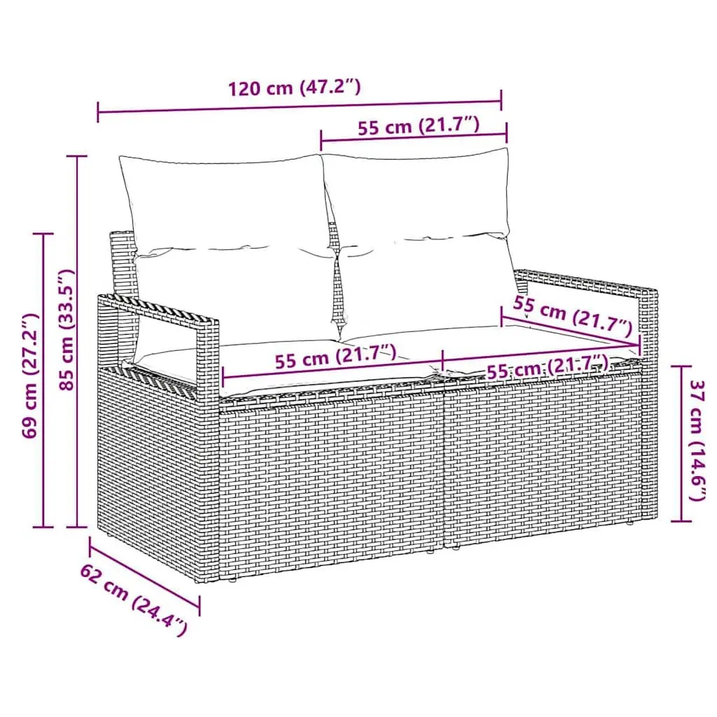 Outdoor Garden Sofa Poly Rattan Black Lounge Seating Patio Furniture with